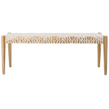 Safavieh Bandelier Bench with Light Oak & Off White Cowhide Leather BCH1000A